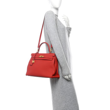 HERMES Togo Kelly Retourne 35 Rouge Casaque