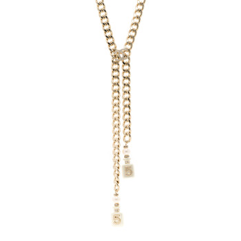 CHANEL Pearl Resin Crystal CC No 5 Perfume Bottle Chain Gold
