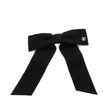 CHANEL Grosgrain Bow CC Hair Clip Black