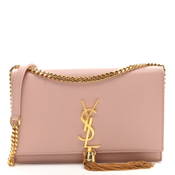 SAINT LAURENT Smooth Calfskin Classic Monogram Kate Tassel Chain Wallet Pink