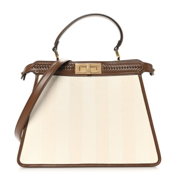 FENDI Canvas Pequin Calfskin Ceylon Medium Peekaboo I SEE U Satchel Grezzo Gianduia