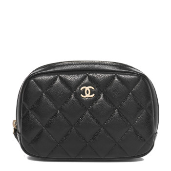 CHANEL Caviar Quilted Small Curvy Pouch Cosmetic Case Black