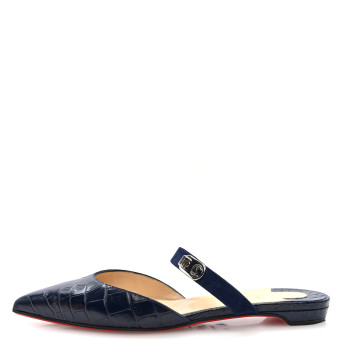 CHRISTIAN LOUBOUTIN Calfskin Crocodile Embossed Choc Lock Flats 38 Obscur