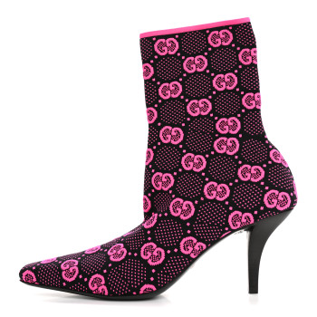 GUCCI Technical Jersey Knit GG Monogram Square G 75mm Ankle Boots 37 Black Neon Fucsia