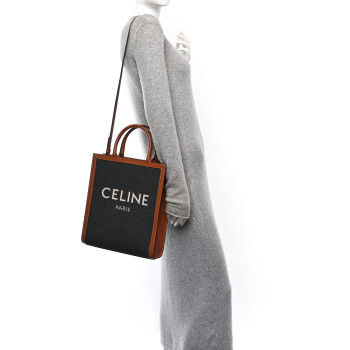 CELINE Calfskin Felt Logo Print Small Vertical Cabas Grey Tan