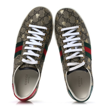 GUCCI GG Supreme Monogram Bees Ayers Web Womens Ace Sneakers 39 Beige Oro Green Red