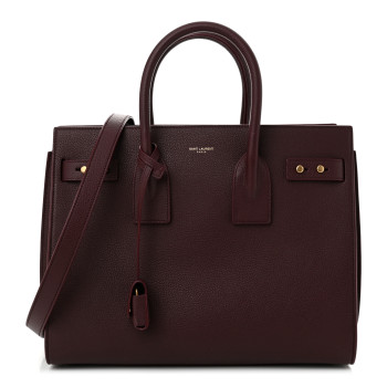 SAINT LAURENT Grained Calfskin Small Supple Sac De Jour Rouge Cabernet