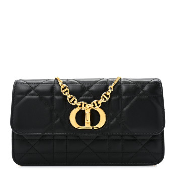 CHRISTIAN DIOR Lambskin Macrocannage Miss Caro Pouch With Chain Black
