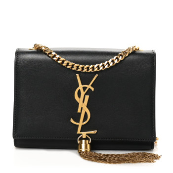 SAINT LAURENT Calfskin Small Classic Monogram Kate Tassel Satchel Black