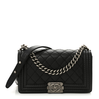 CHANEL Calfskin Stitched Medium Boy Flap Black