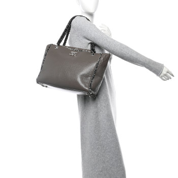 CHANEL Glazed Calfskin Tweed Tweedy Shopping Tote Brown