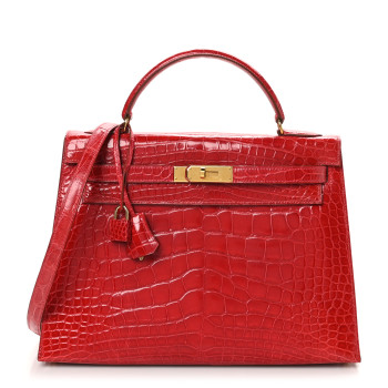 HERMES Shiny Alligator Kelly Sellier 32 Rouge Vif
