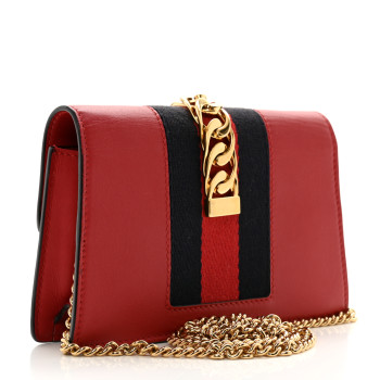 GUCCI Calfskin Super Mini Sylvie Chain Shoulder Bag Hibiscus Red