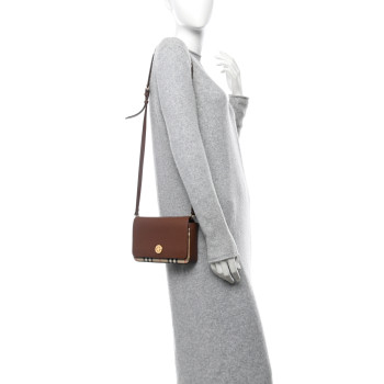 BURBERRY Grainy Calfskin Vintage Check Hampshire Crossbody Archive Beige Tan