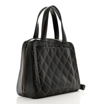 CHANEL Calfskin Wild Stitch Vertical Top Handle Bag Black