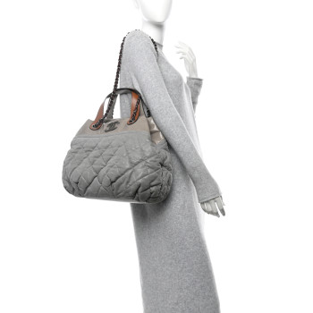 CHANEL Iridescent Calfskin Quilted Small In The Mix Tote Grey