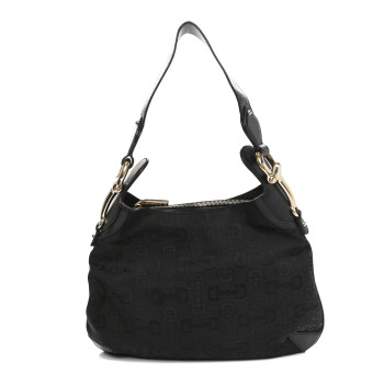 GUCCI Canvas Horsebit Creole Hobo Black