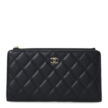 CHANEL Caviar Quilted Long Zip Wallet Black