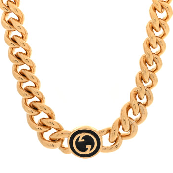 GUCCI Metal Enamel Blondie Chain Chocker Necklace Gold Black
