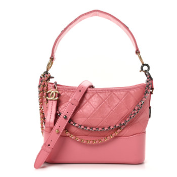 CHANEL Aged Calfskin Quilted Medium Gabrielle Logo Hobo Rose