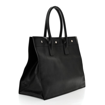 SAINT LAURENT Smooth Calfskin Rive Gauche Small Tote Black