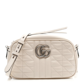 GUCCI Calfskin Matelasse Aria Small GG Marmont Chain Shoulder Bag Mystic White