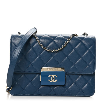 CHANEL Sheepskin Quilted Beauty Lock Flap Blue