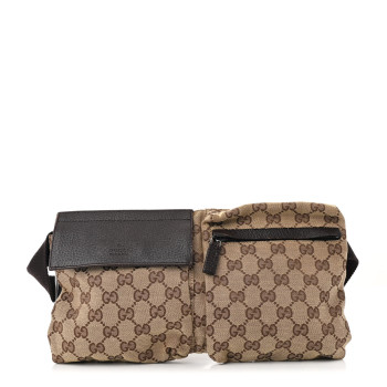 GUCCI GG Monogram Double Pocket Belt Bag Dark Brown