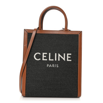 CELINE Calfskin Felt Logo Print Small Vertical Cabas Grey Tan