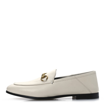 GUCCI Lambskin Womens Brixton Horsebit Loafers 35 Mystic White