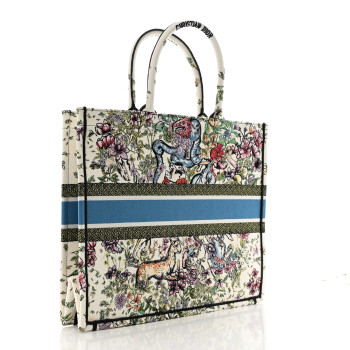 CHRISTIAN DIOR Canvas Embroidered Large D-Constellation Book Tote Latte Multicolor