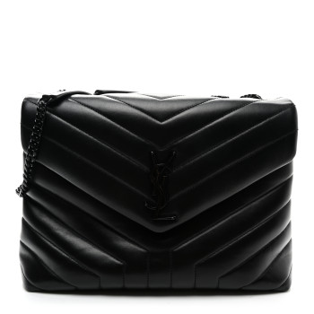 SAINT LAURENT Calfskin Y Quilted Monogram Monochrome Medium Loulou Chain Satchel Black