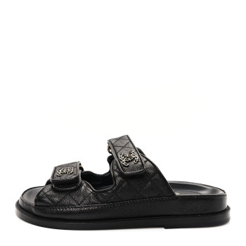 CHANEL Grained Calfskin Velcro Dad Sandals 35 Black
