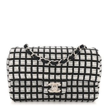 CHANEL Ribbon Tweed Mini Rectangular Flap Black Ivory