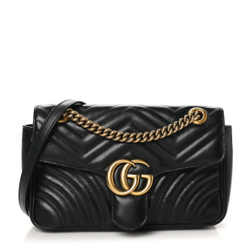 GUCCI Calfskin Matelasse Small GG Marmont Shoulder Bag Black