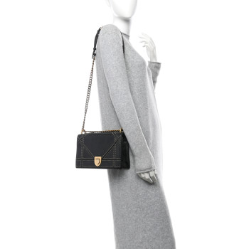 CHRISTIAN DIOR Lambskin Studded Medium Diorama Flap Bag Black