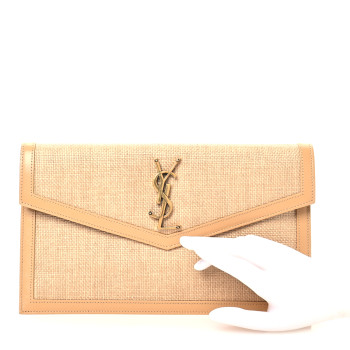 SAINT LAURENT Micro Raffia Uptown Pouch Natural Hay Blush