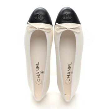 CHANEL Lambskin Cap Toe CC Ballerina Flats 37.5 White Black CHANEL Lambskin Cap Toe CC Ballerina Flats 37.5 White Black