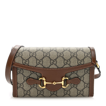 GUCCI GG Supreme Monogram Mini Horsebit 1955 Shoulder Bag Beige Brown Sugar