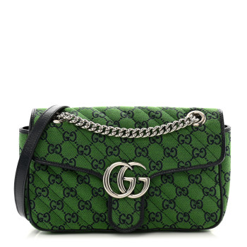GUCCI Monogram Multicolor Matelasse Diagonal Small GG Marmont Shoulder Bag Green Blue