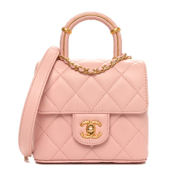 CHANEL Lambskin Handle Crush Top Handle Flap Bag Pink