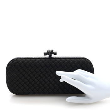 BOTTEGA VENETA Silk Faille Ayers Intreccio Impero Stretch Knot Clutch Black