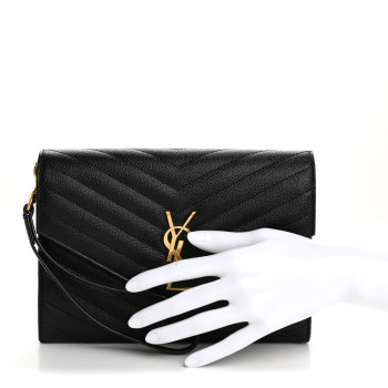 SAINT LAURENT Grain De Poudre Matelasse Chevron Monogram Envelope Clutch Black