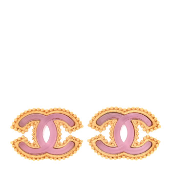 CHANEL Enamel CC Earrings Gold Pink