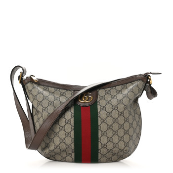 GUCCI GG Supreme Monogram Web Small Ophidia Half Moon Hobo Brown