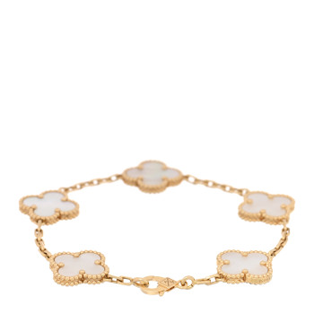 VAN CLEEF & ARPELS 18K Yellow Gold Mother of Pearl 5 Motifs Vintage Alhambra Bracelet