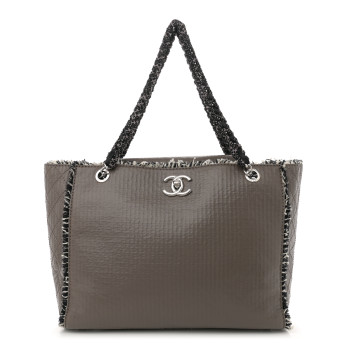 CHANEL Glazed Calfskin Tweed Tweedy Shopping Tote Brown