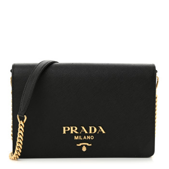 PRADA Saffiano Lux Metal Logo Mini Chain Flap Crossbody Bag Black