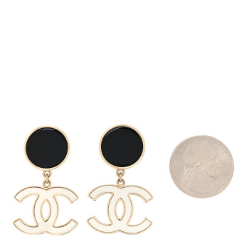 CHANEL Enamel CC Drop Earrings Black White