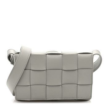 BOTTEGA VENETA Lambskin Maxi Intreccio Small Cassette Crossbody Bag Agate Grey